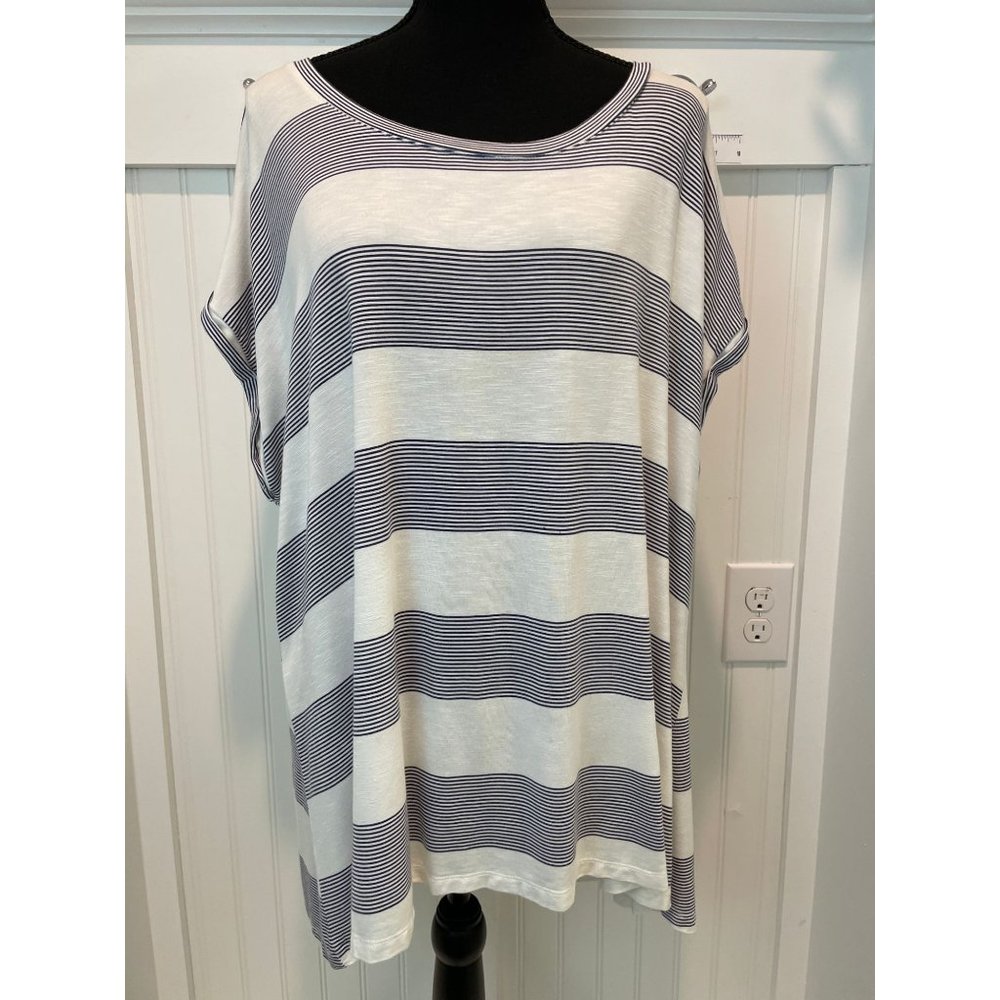 Wide striped tunic top with split back
